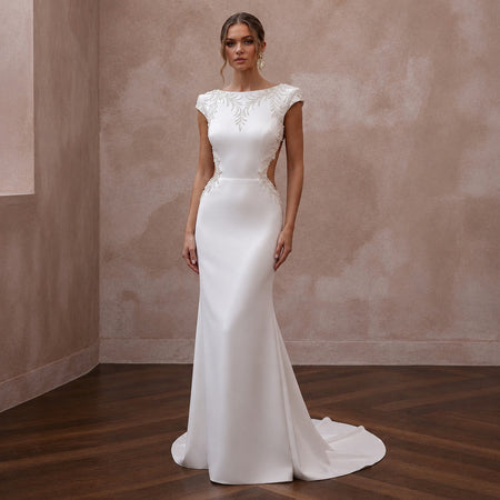 Modern Satin Open Back Wedding Dress with Sheath Silhouette