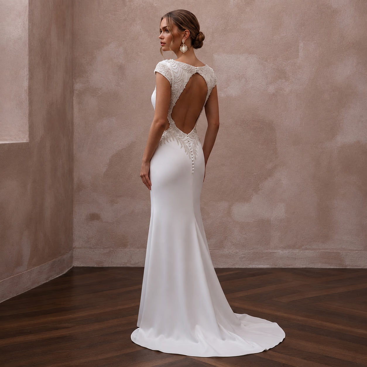 Modern Satin Open Back Wedding Dress with Sheath Silhouette