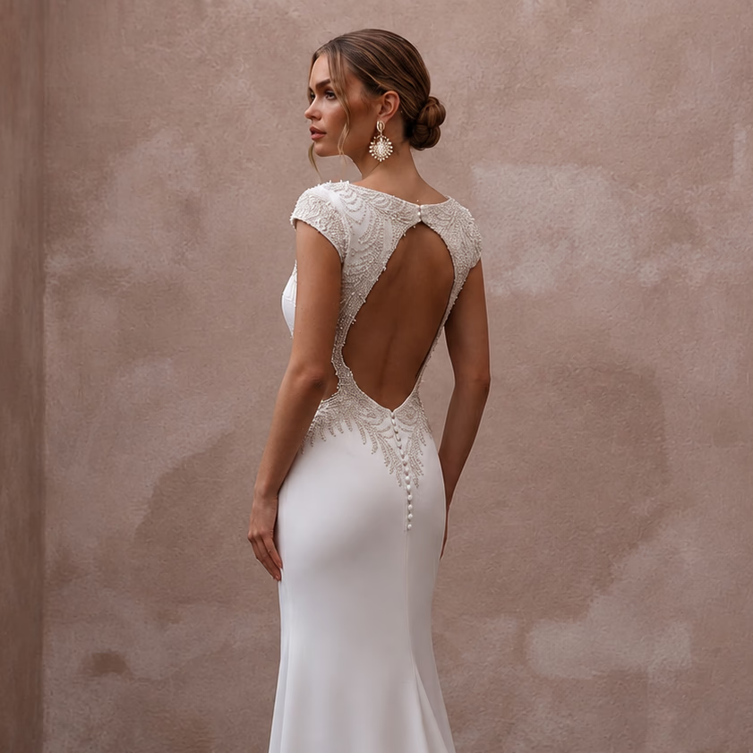 Modern Satin Open Back Wedding Dress with Sheath Silhouette