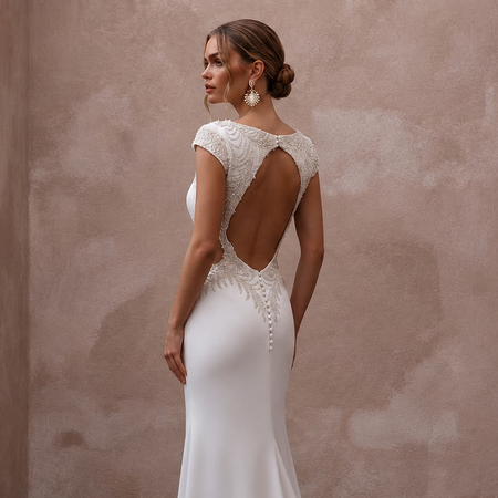 Modern Satin Open Back Wedding Dress with Sheath Silhouette