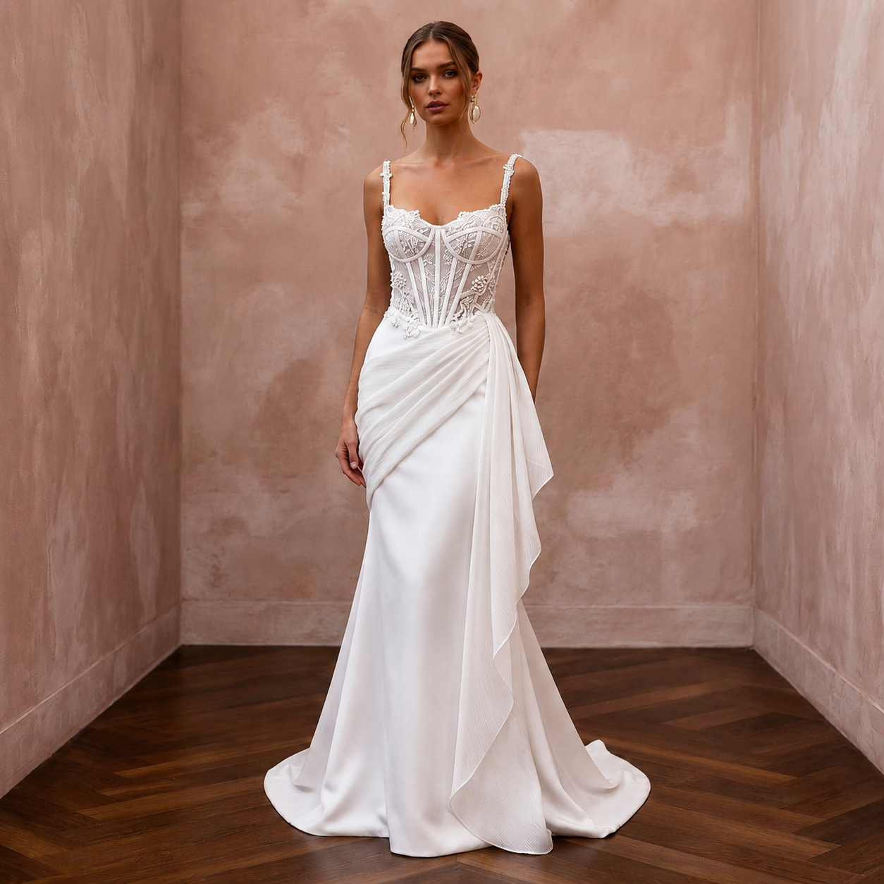 Modern Satin Trumpet Wedding Dress with Corset Bodice - Apparel & Accessories > Clothing > Wedding & Bridal Party Dresses > Wedding Dresses - Mignonette Bridal