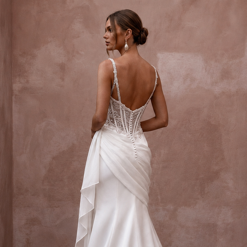 Modern Satin Trumpet Wedding Dress with Corset Bodice - Apparel & Accessories > Clothing > Wedding & Bridal Party Dresses > Wedding Dresses - Mignonette Bridal
