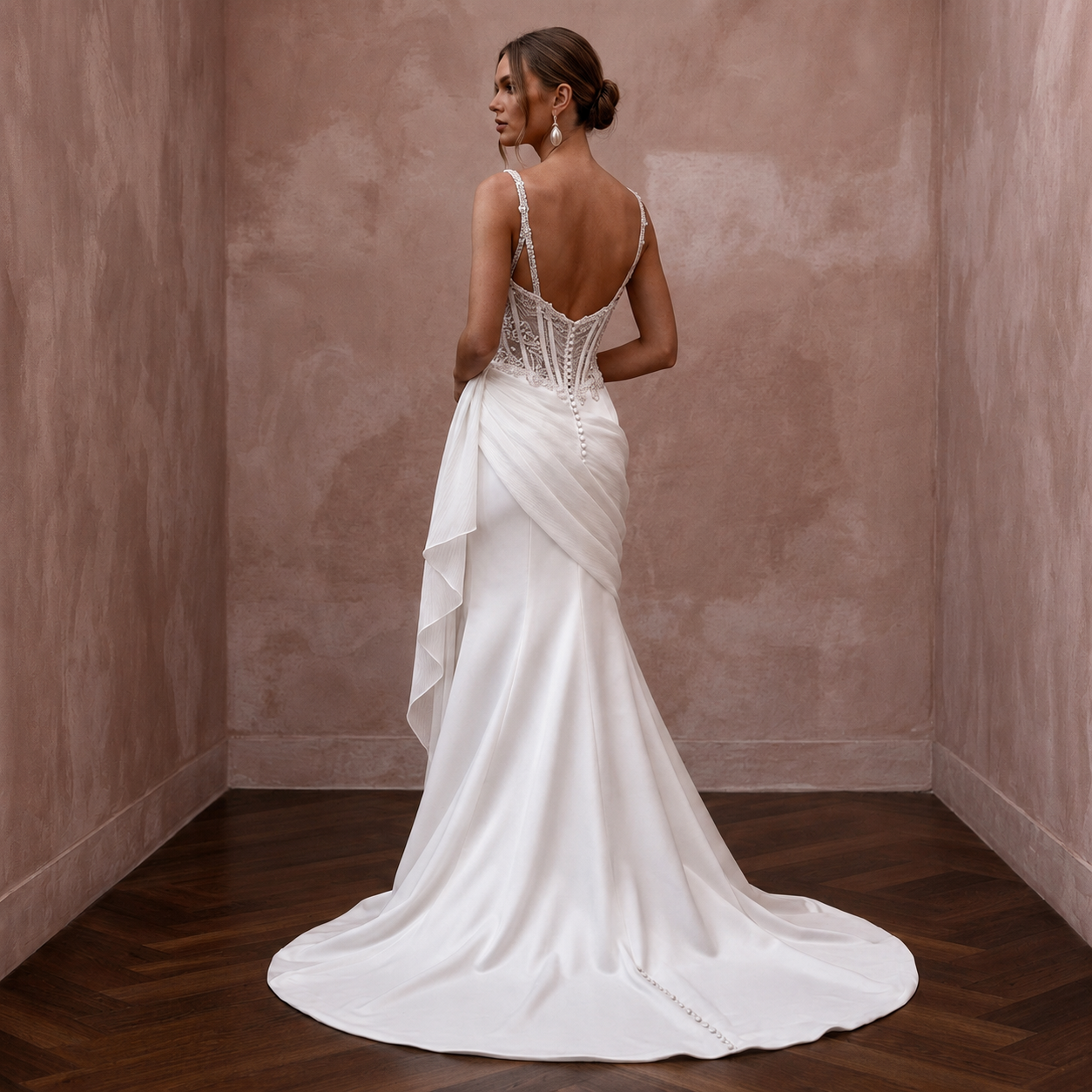 Modern Satin Trumpet Wedding Dress with Corset Bodice - Apparel & Accessories > Clothing > Wedding & Bridal Party Dresses > Wedding Dresses - Mignonette Bridal