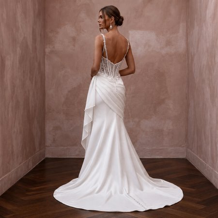 Modern Satin Trumpet Wedding Dress with Corset Bodice - Apparel & Accessories > Clothing > Wedding & Bridal Party Dresses > Wedding Dresses - Mignonette Bridal