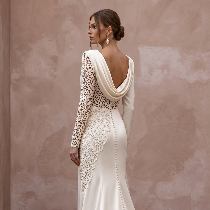 Modern Satin Wedding Dress with Draped Neckline