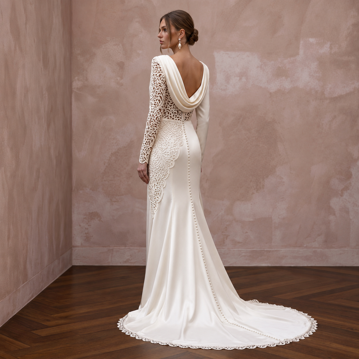 Modern Satin Wedding Dress with Draped Neckline
