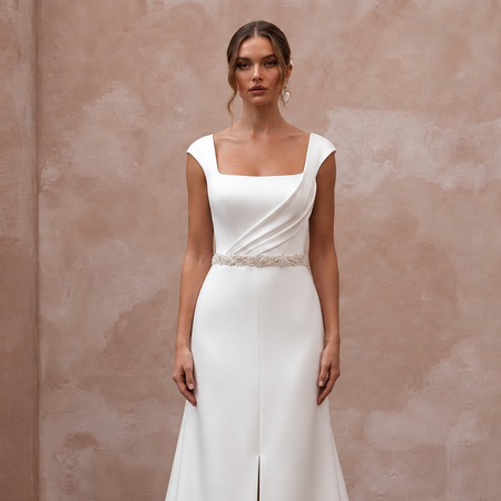 Modern Satin Wedding Dress with Square Neck