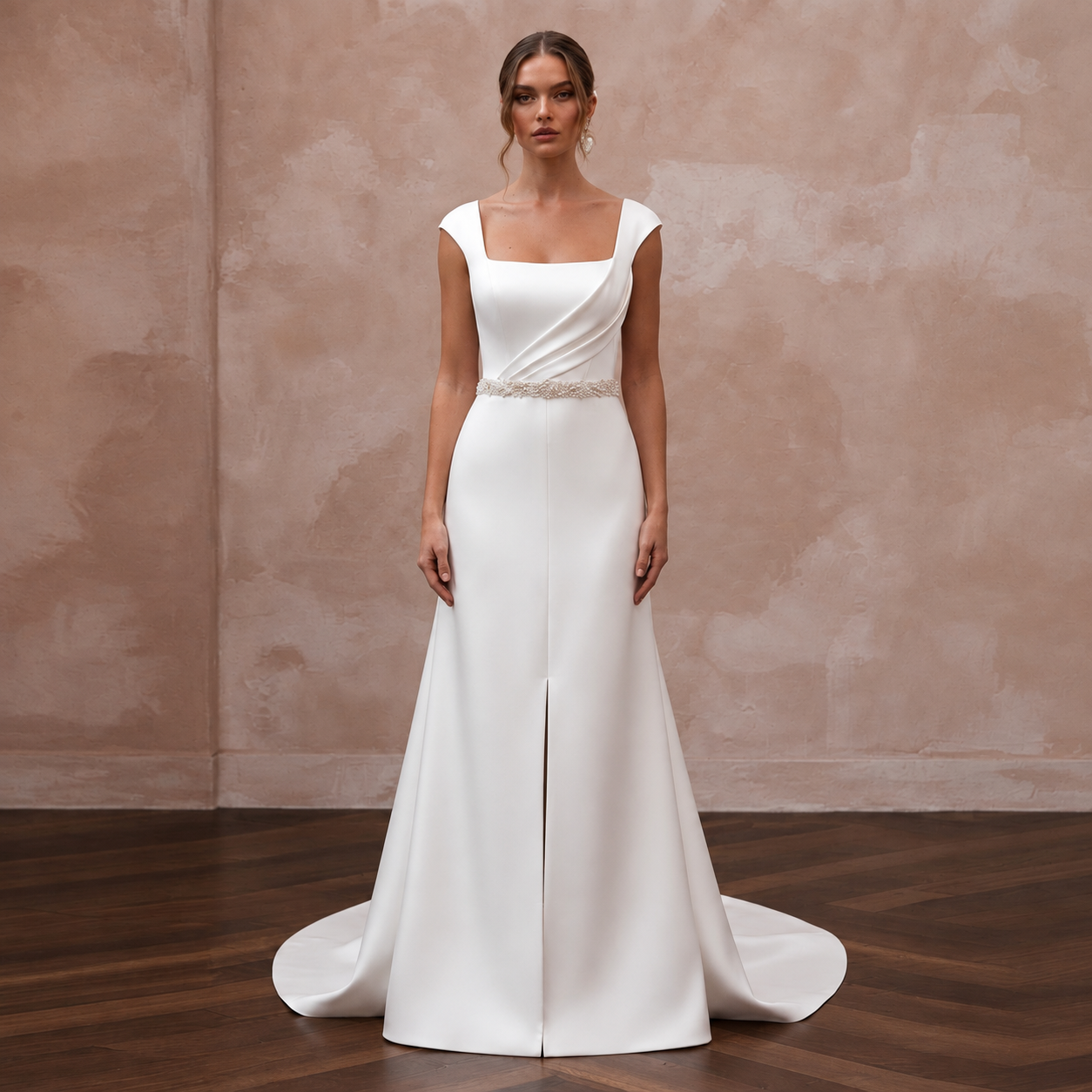 Modern Satin Wedding Dress with Square Neck