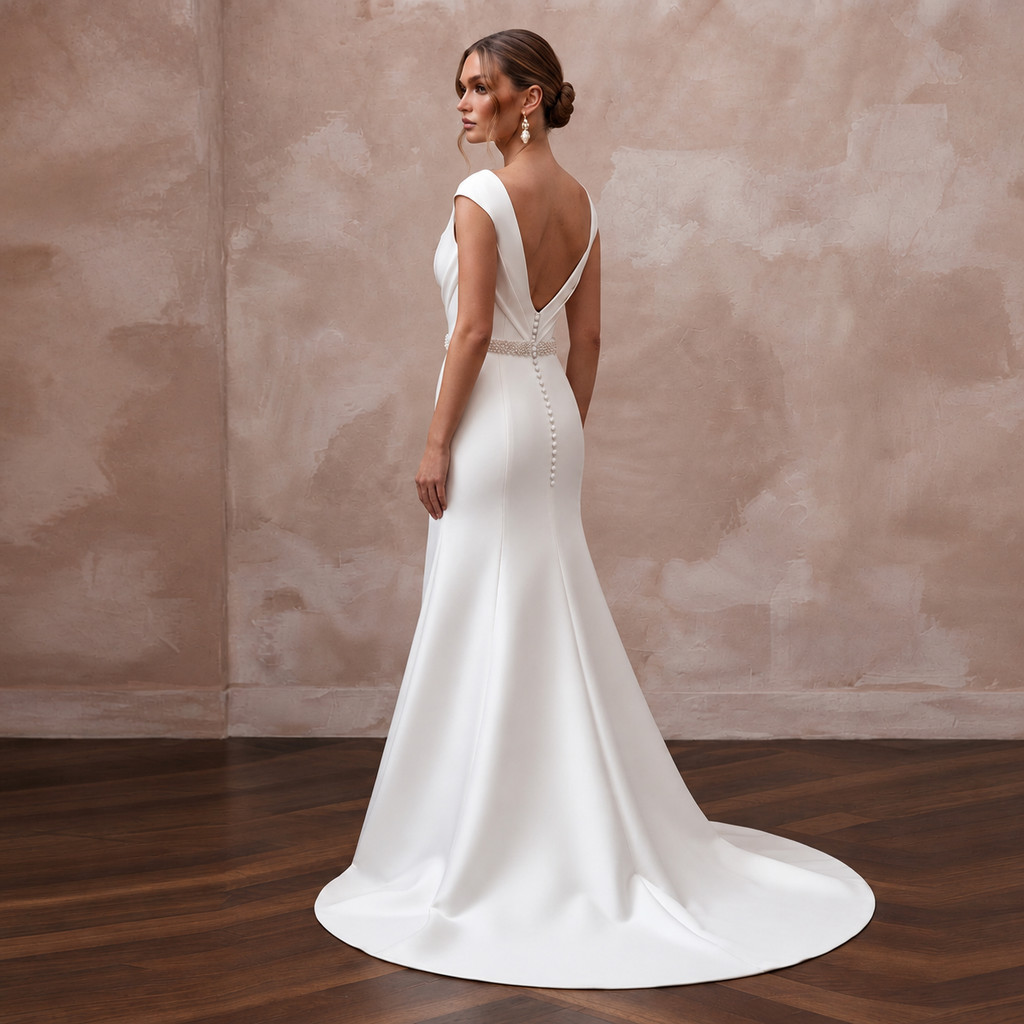 Modern Satin Wedding Dress with Square Neck