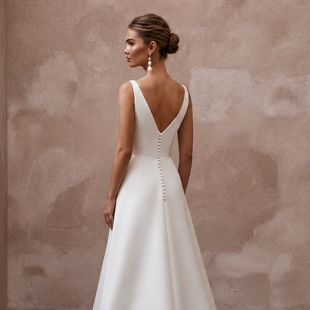 Modern Satin Wedding Dress with V-Neck for a Civil Wedding