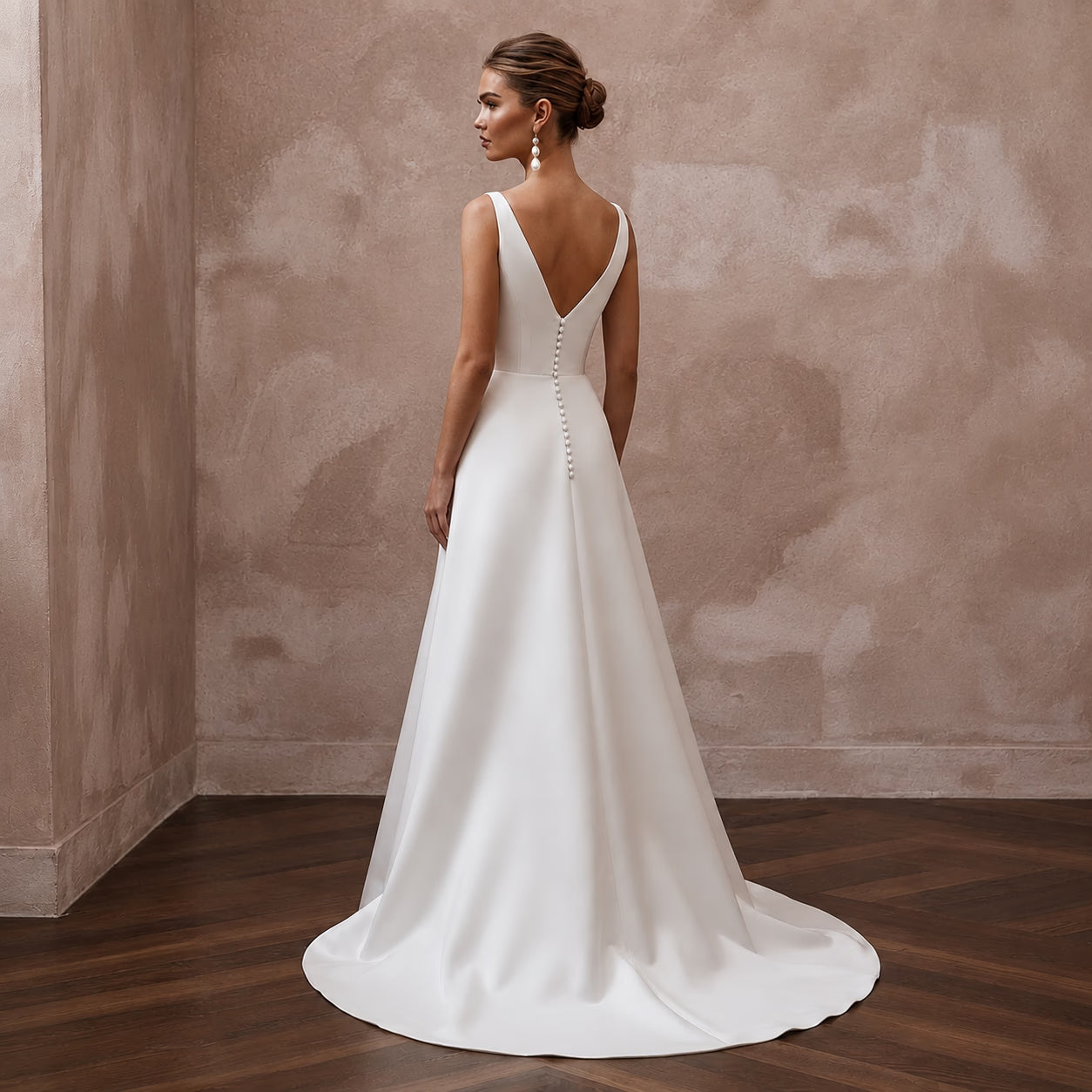 Modern Satin Wedding Dress with V-Neck for a Civil Wedding Secondary image