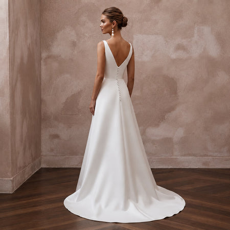Modern Satin Wedding Dress with V-Neck for a Civil Wedding