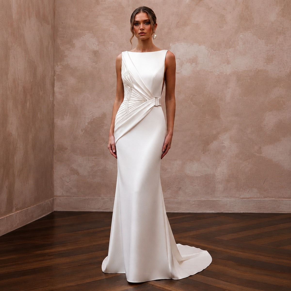 Modern Satin Wedding Gown for a Downtown Courthouse Ceremony - Apparel & Accessories > Clothing > Wedding & Bridal Party Dresses > Wedding Dresses - Mignonette Bridal Main image