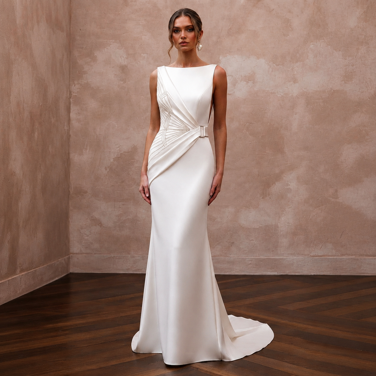 Modern Satin Wedding Gown for a Downtown Courthouse Ceremony - Apparel & Accessories > Clothing > Wedding & Bridal Party Dresses > Wedding Dresses - Mignonette Bridal