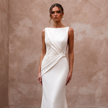 Modern Satin Wedding Gown for a Downtown Courthouse Ceremony - Apparel & Accessories > Clothing > Wedding & Bridal Party Dresses > Wedding Dresses - Mignonette Bridal