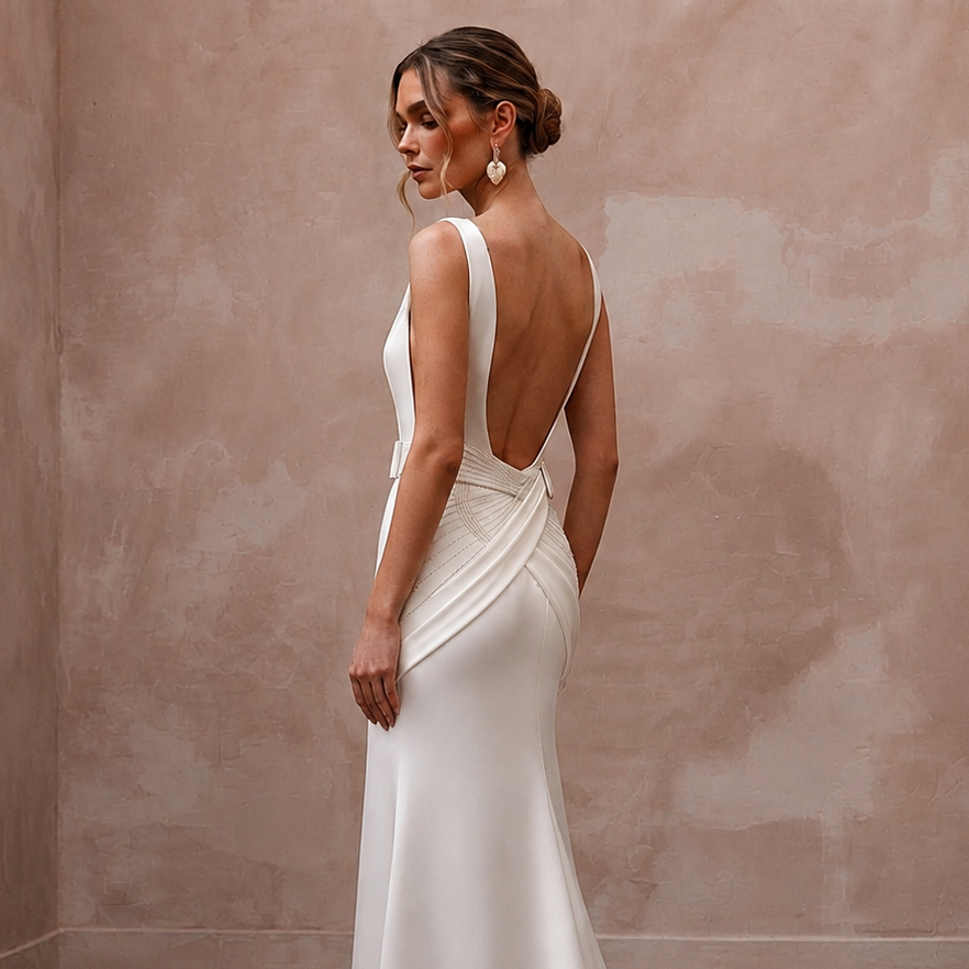 Modern Satin Wedding Gown for a Downtown Courthouse Ceremony - Apparel & Accessories > Clothing > Wedding & Bridal Party Dresses > Wedding Dresses - Mignonette Bridal