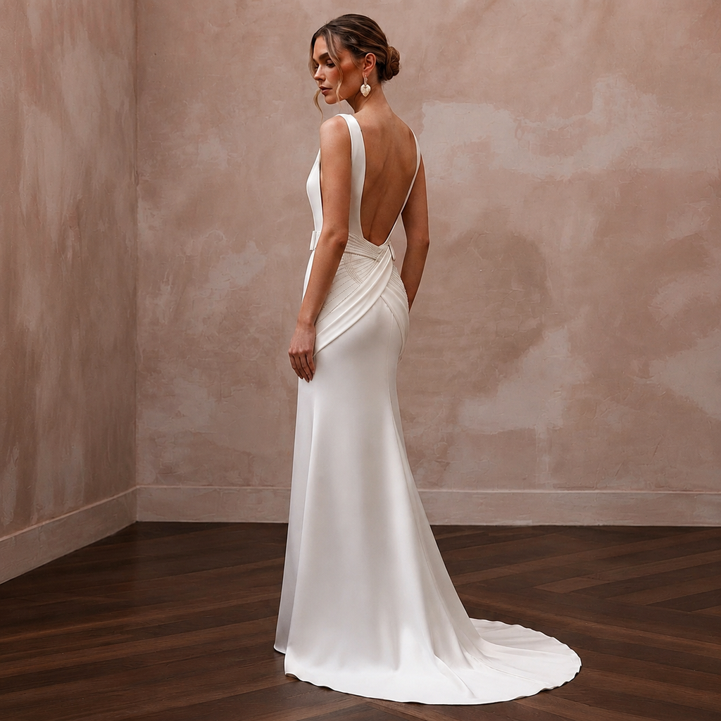 Modern Satin Wedding Gown for a Downtown Courthouse Ceremony - Apparel & Accessories > Clothing > Wedding & Bridal Party Dresses > Wedding Dresses - Mignonette Bridal