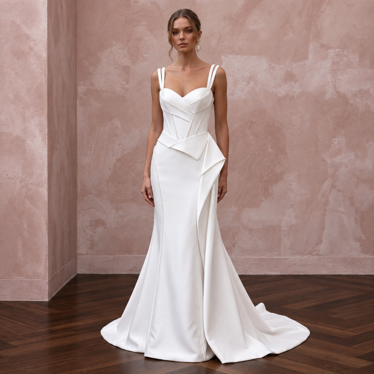 Modern Sculpted Satin Wedding Dress with Mermaid Silhouette Main image