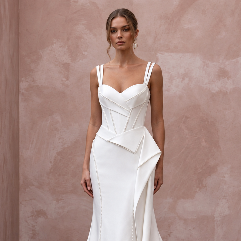 Modern Sculpted Satin Wedding Dress with Mermaid Silhouette