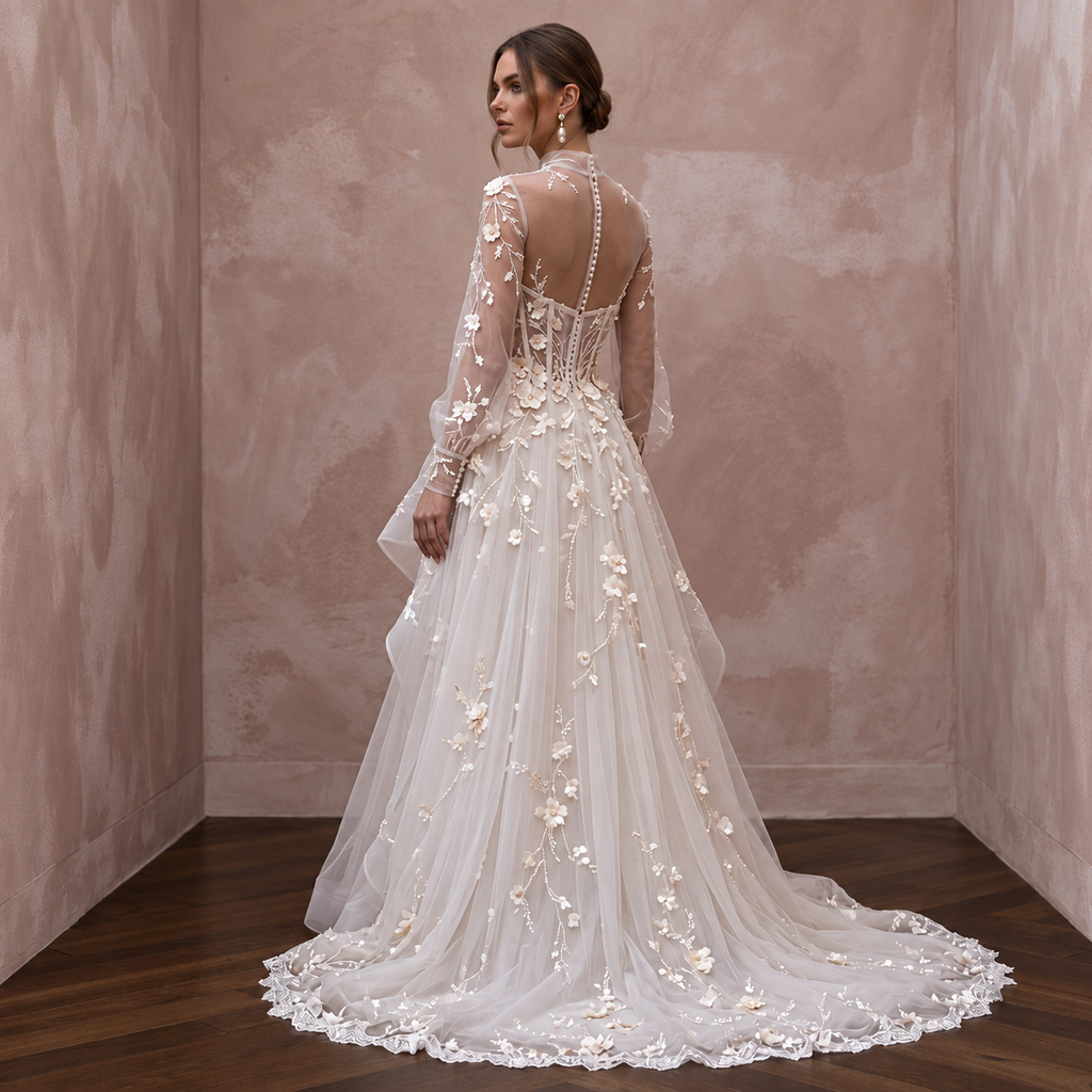 Modern Tulle Bridal Dress with Corset Bodice