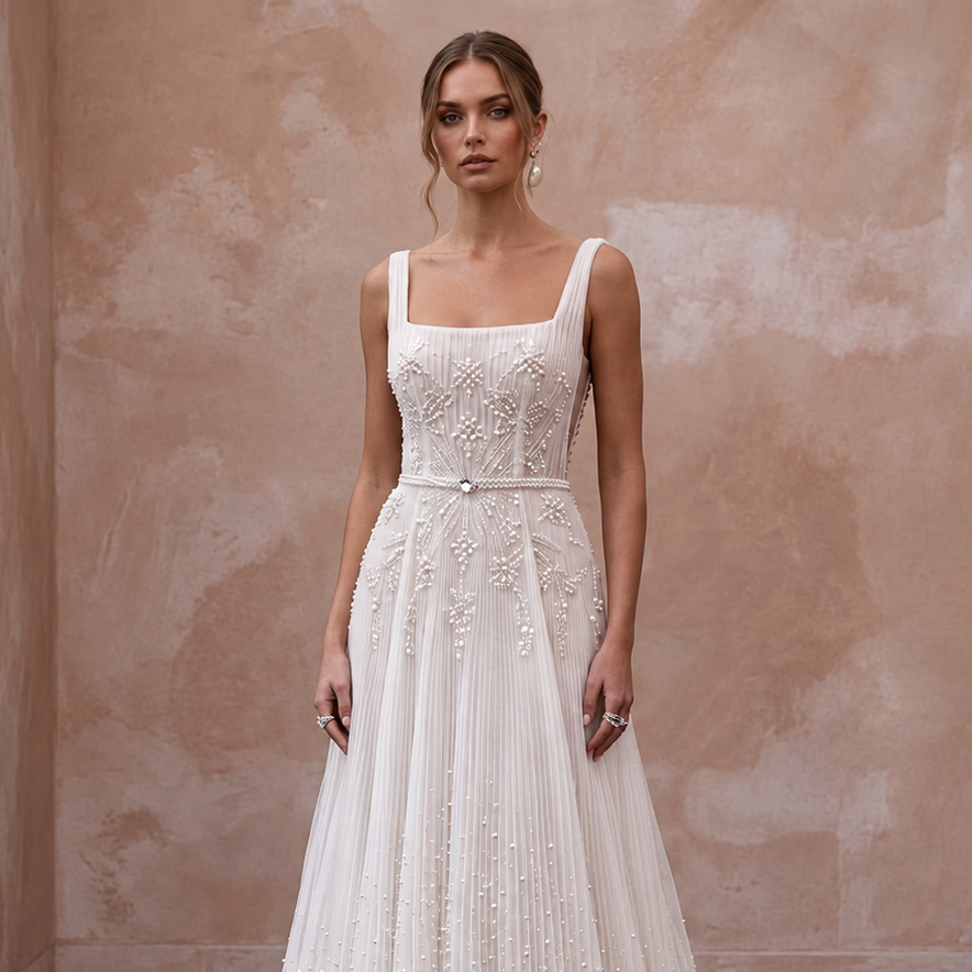 Modern Tulle Wedding Dress with Square Neckline