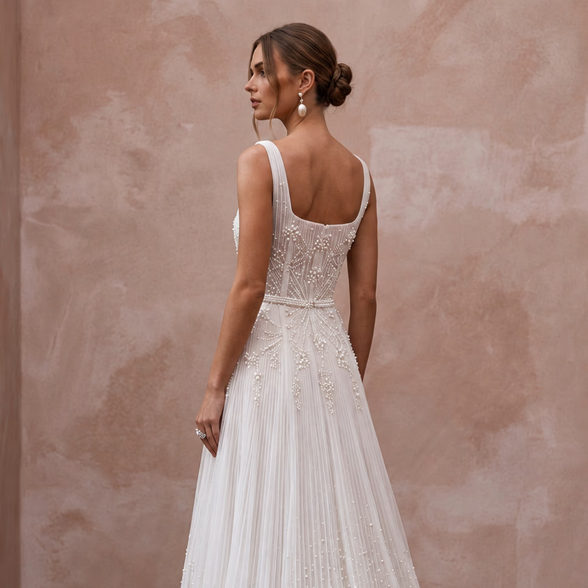 Modern Tulle Wedding Dress with Square Neckline