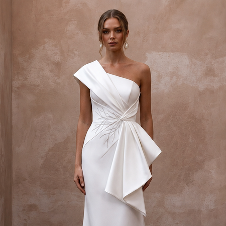 Modern Wedding Dresses with Sculptural Satin Shapes