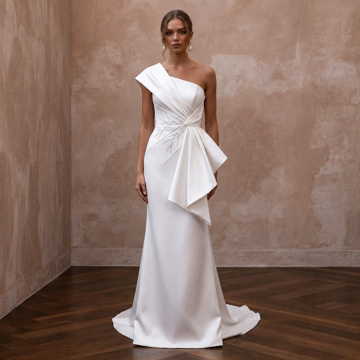 Modern Wedding Dresses with Sculptural Satin Shapes - Apparel & Accessories > Clothing > Wedding & Bridal Party Dresses > Wedding Dresses - Mignonette