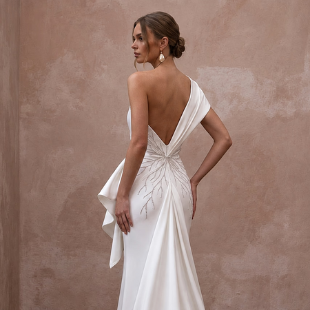 Modern Wedding Dresses with Sculptural Satin Shapes - Apparel & Accessories > Clothing > Wedding & Bridal Party Dresses > Wedding Dresses - Mignonette