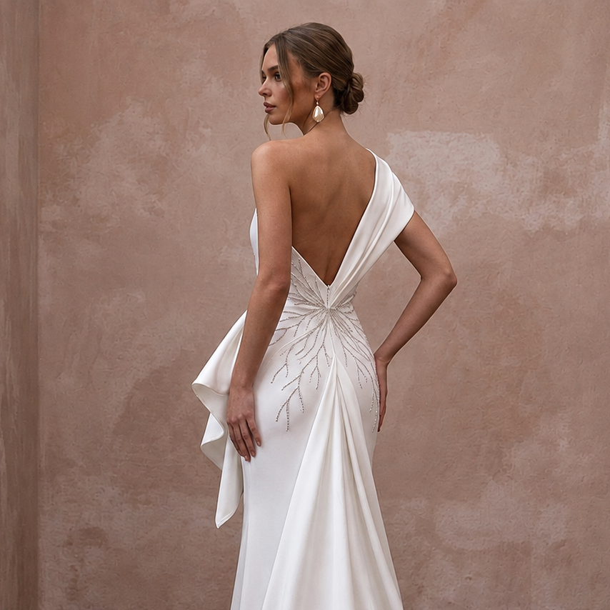 Modern Wedding Dresses with Sculptural Satin Shapes