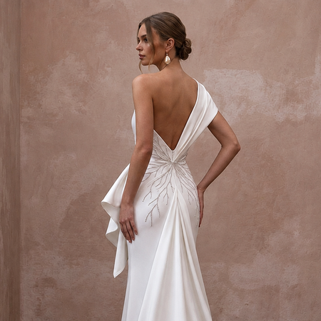 Modern Wedding Dresses with Sculptural Satin Shapes