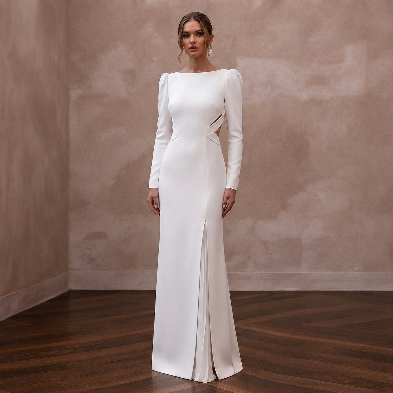 Modern White Crepe Column Gown for Civil Ceremony