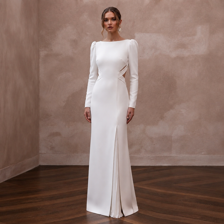 Modern White Crepe Column Gown for Civil Ceremony