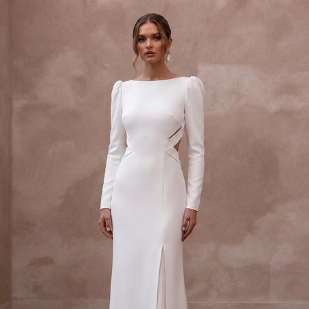 Modern White Crepe Column Gown for Civil Ceremony - Apparel & Accessories > Clothing > Wedding & Bridal Party Dresses > Wedding Dresses - Mignonette Bridal