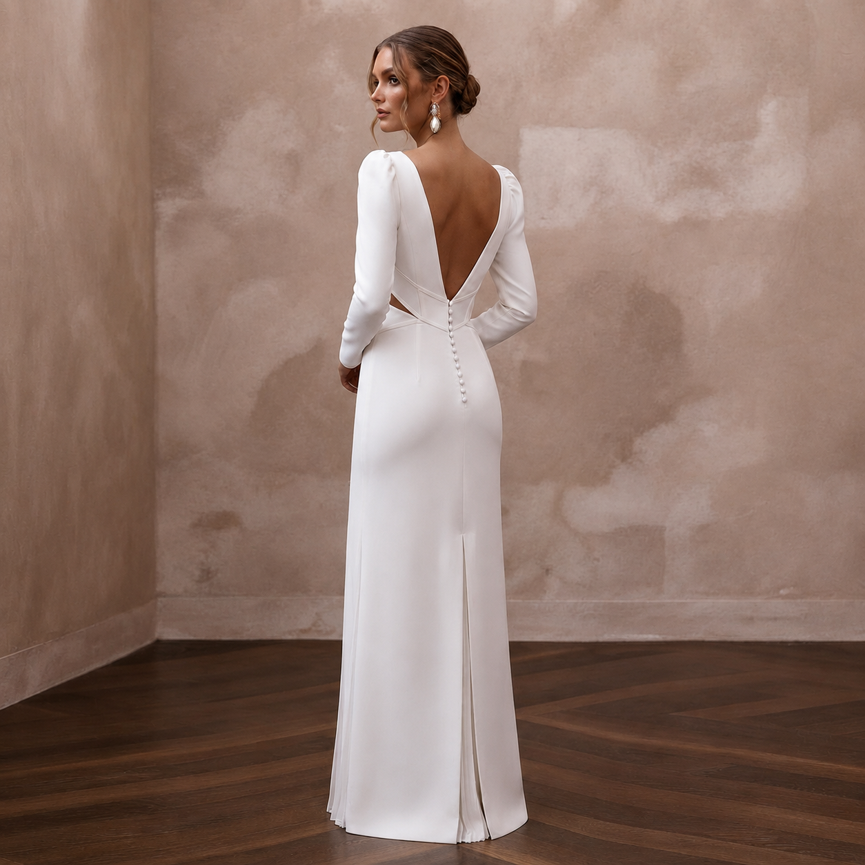 Modern White Crepe Column Gown for Civil Ceremony