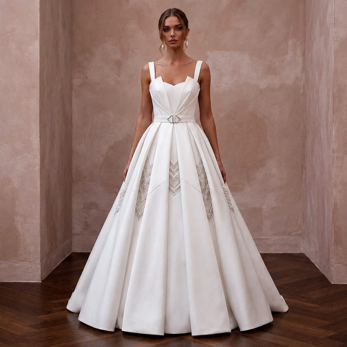 Modern White Mikado Ball Gown Wedding Dress for Surprise Wedding - Apparel & Accessories > Clothing > Wedding & Bridal Party Dresses > Wedding Dresses - Mignonette Bridal
