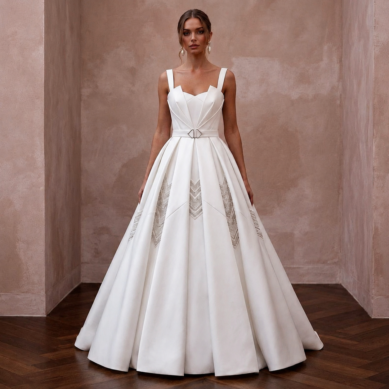 Modern White Mikado Ball Gown Wedding Dress for Surprise Wedding Main image