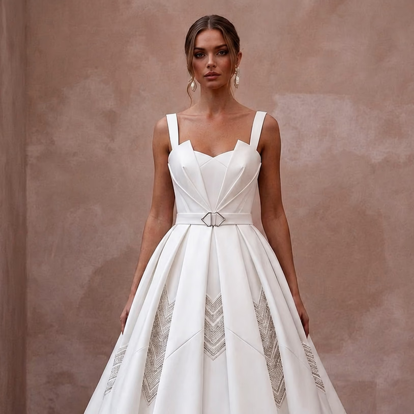 Modern White Mikado Ball Gown Wedding Dress for Surprise Wedding - Apparel & Accessories > Clothing > Wedding & Bridal Party Dresses > Wedding Dresses - Mignonette Bridal