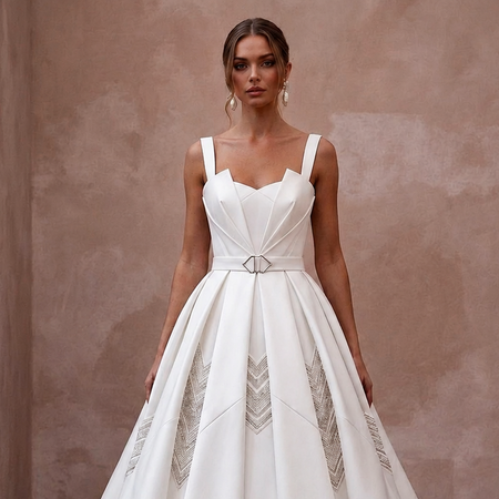 Modern White Mikado Ball Gown Wedding Dress for Surprise Wedding