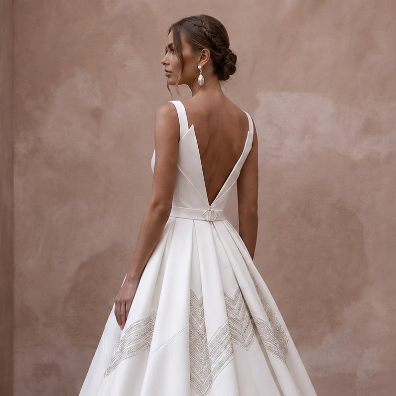 Modern White Mikado Ball Gown Wedding Dress for Surprise Wedding - Apparel & Accessories > Clothing > Wedding & Bridal Party Dresses > Wedding Dresses - Mignonette Bridal