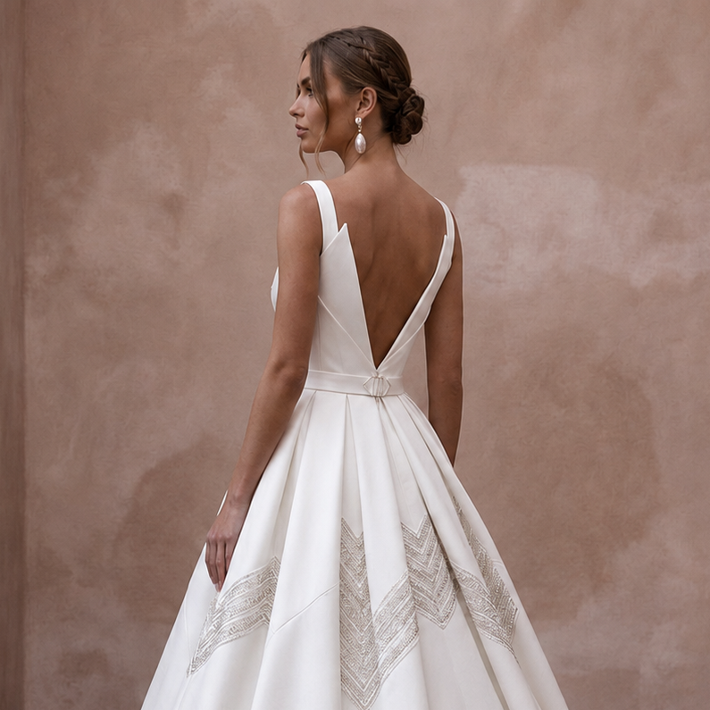 Modern White Mikado Ball Gown Wedding Dress for Surprise Wedding
