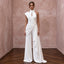 Modern White Stretch Georgette Draped Bridal Jumpsuit for Elopement