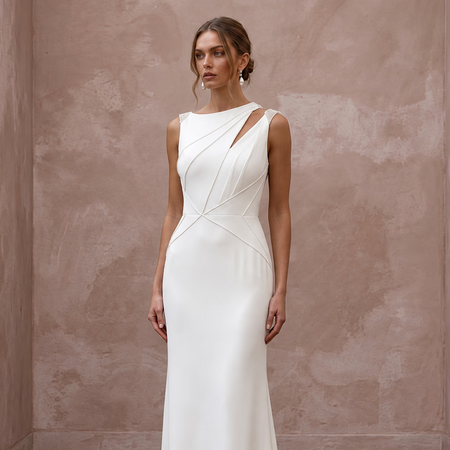 Modernist Ivory Georgette Column Bridal Dress for Architectural Elopement