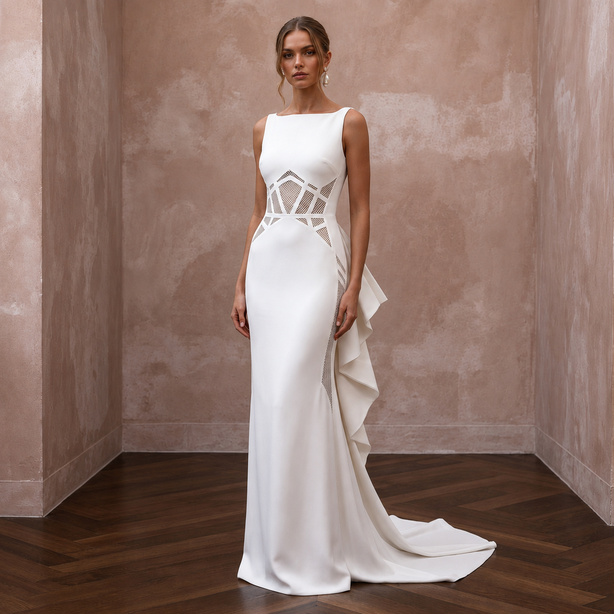 Modernist Ivory Georgette Column for Architectural Elopement