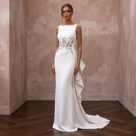 Modernist Ivory Georgette Column for Architectural Elopement