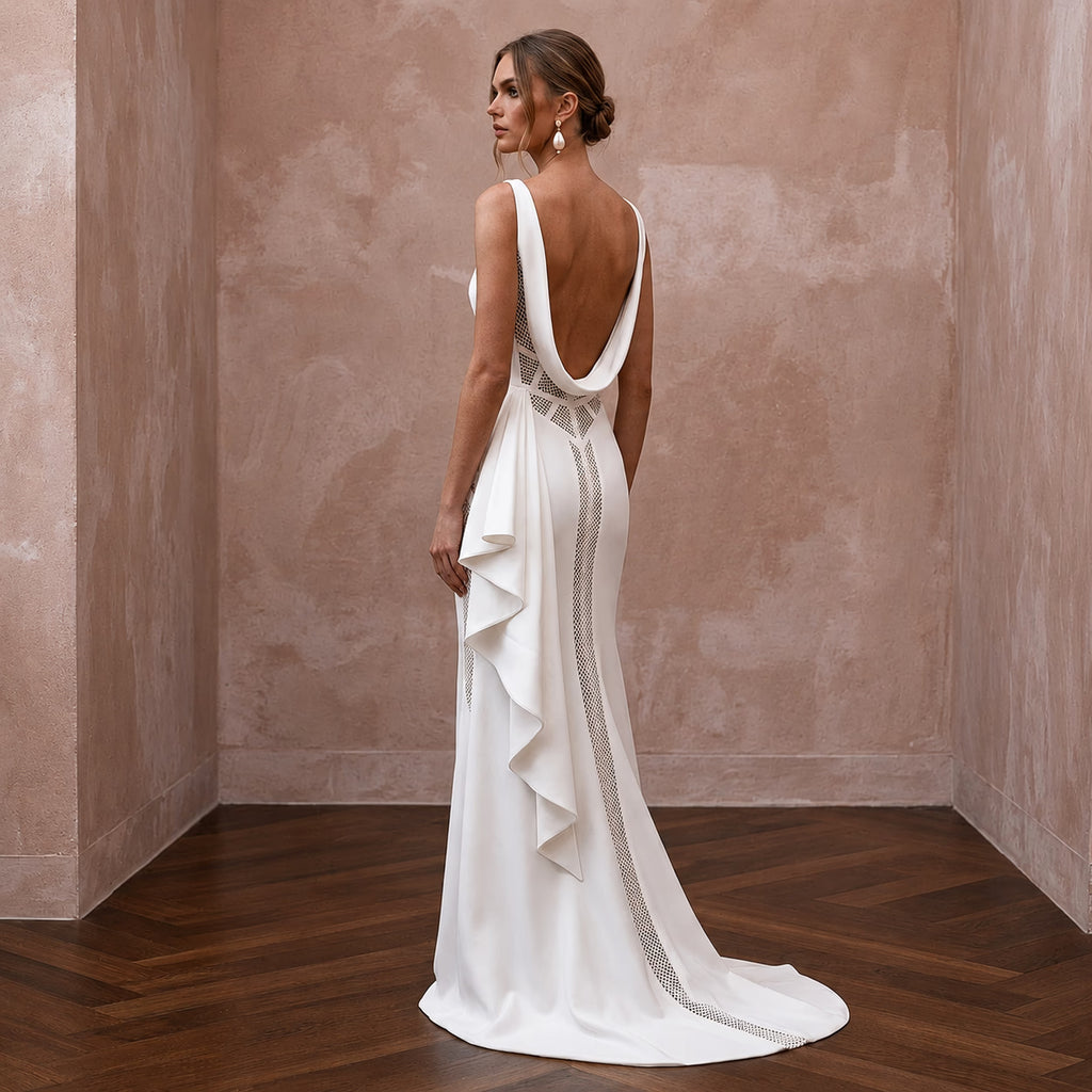 Modernist Ivory Georgette Column for Architectural Elopement - Apparel & Accessories > Clothing > Wedding & Bridal Party Dresses > Wedding Dresses - Mignonette Bridal