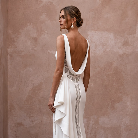 Modernist Ivory Georgette Column for Architectural Elopement - Apparel & Accessories > Clothing > Wedding & Bridal Party Dresses > Wedding Dresses - Mignonette Bridal