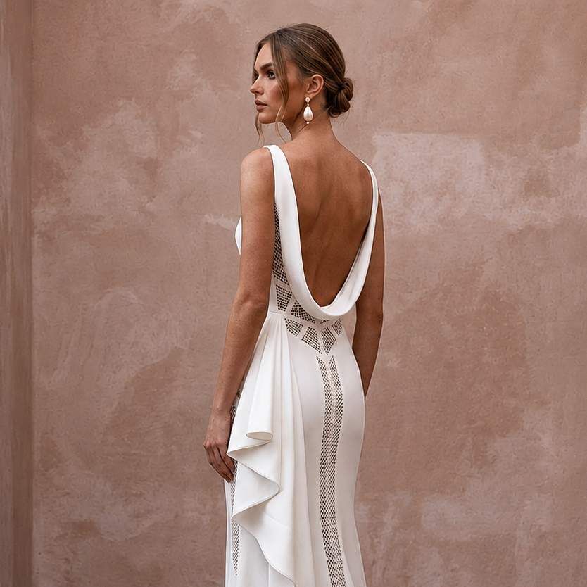 Modernist Ivory Georgette Column for Architectural Elopement