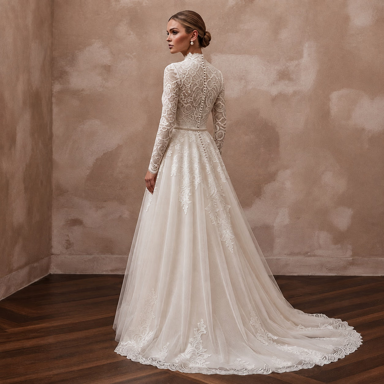 Modest A-Line Lace Wedding Dress with Long Sleeves Secondary image
