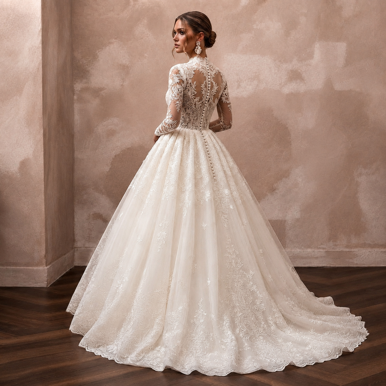 Modest Ball Gown Wedding Dress with Long Sleeves and Lace Secondary image